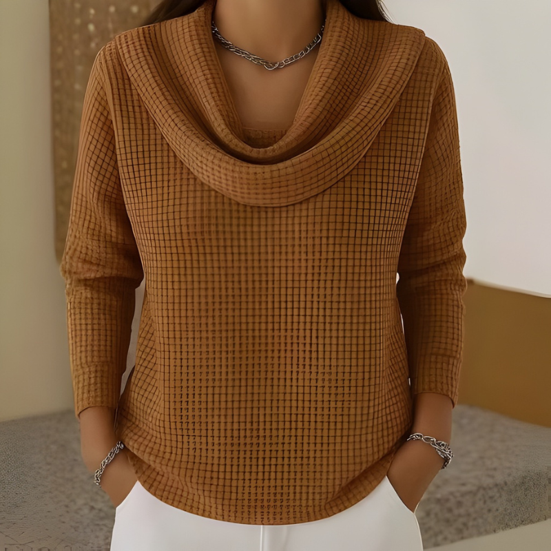 Damen-Strickpullover mit Wasserfallkragen – Elegant, Weich & Zeitlos