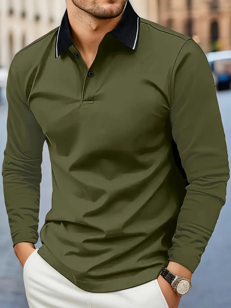Herren Langarmshirt mit Polokragen – Elegant & Bequem