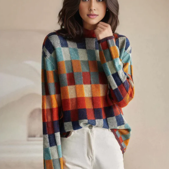 Vrouw Kasjmier Couture Patchwork Schildpad Trui